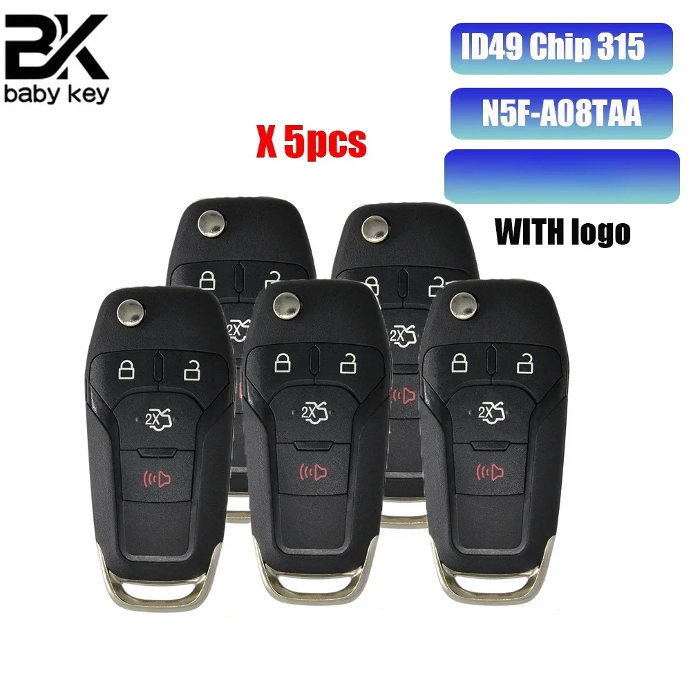 

5pcs/lot for Ford Escort Fusion 2013 2014 2015 2016 315MHz ID49 Chip FCC ID:N5F-A08TAA Flip Remote Car Key