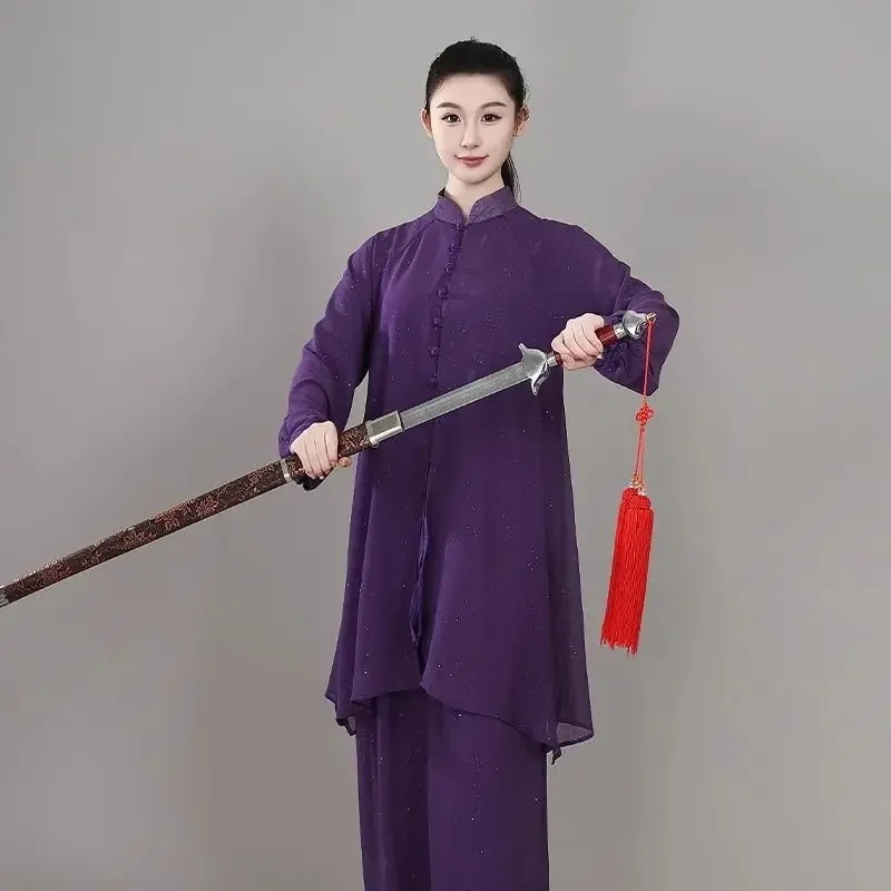 new chinese retro style daily tai chi performance costumes men women's tai chi martial arts practice costumes 2 piece set