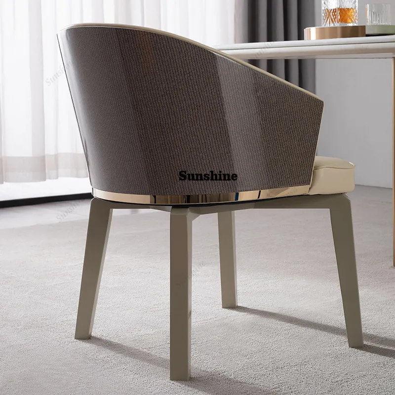 Italian light luxury home high-end paint comfortable microfiber leather dining chair