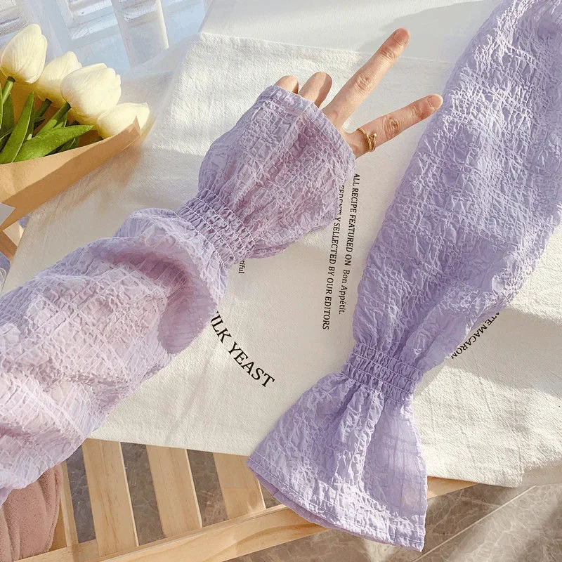 Protection solaire d'été pour filles, édition coréenne, manches amples en dentelle, manches de couleur unie, manches en soie glacée résistantes aux UV pour femmes