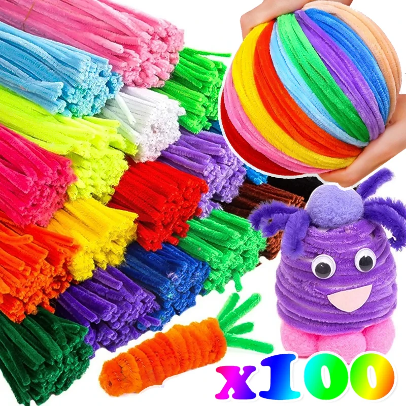 100PCS Colorful Plush Twister Stick Toys DIY Handmade Flower Bouquet Material Pack Encryption Plush Twister Stick Puzzle Toys