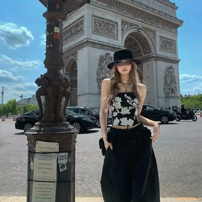 

Женский жилет без бретелек с американским ретро-принтом, летняя субкультура y2k, Harajuku, пикантная девушка, облегающий крой с подушкой на груди, женский топ