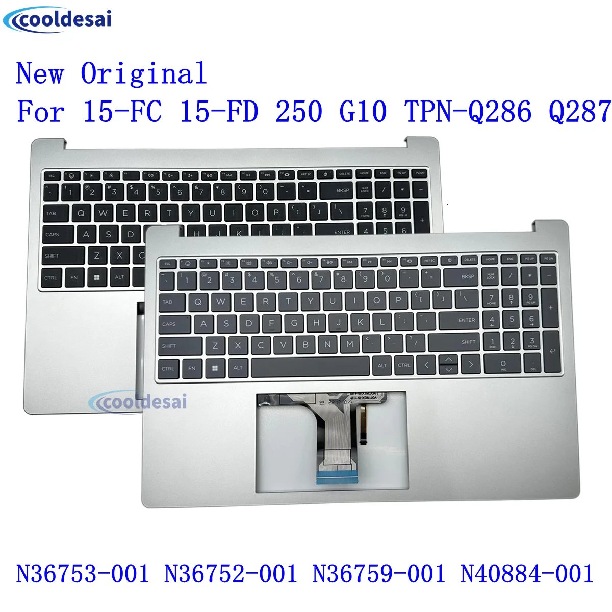 Laptop Notebook US Keyboard silver Cover Shell For HP Pavilion 15-FC/FD 250 G10 TPN-Q286 Q287 N36753/52/59-001 N40884-001Two Fan