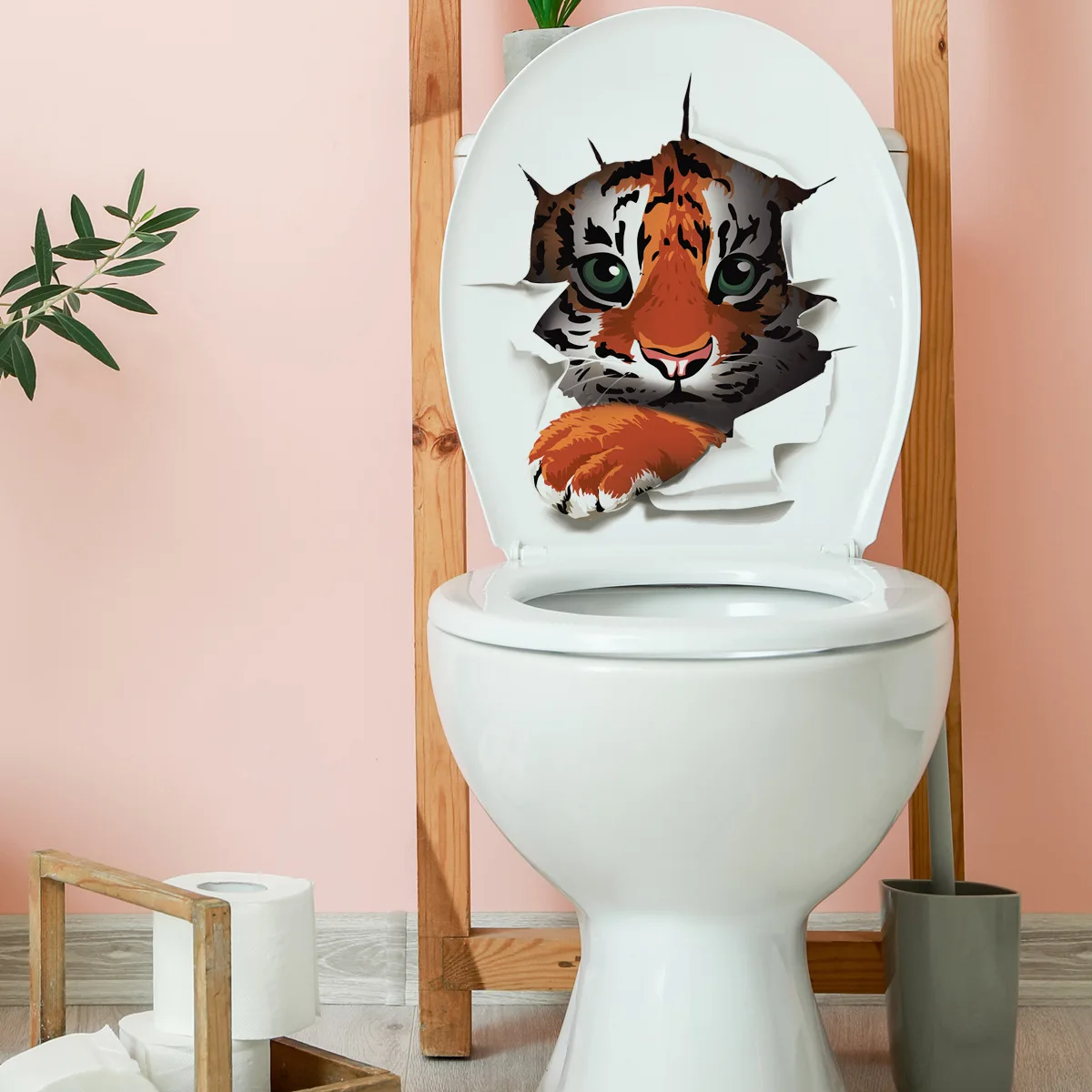 3D Tiger Head Wall Stickers Bathroom Self Adhesive Toilet Sticker DIY King of the Jungle Home Decor Wall Decals Bathroom Decor