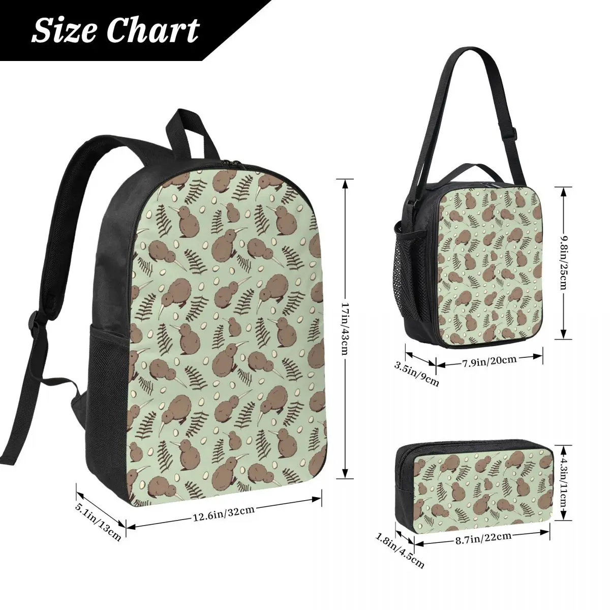 

Kiwi Bird Backpack Student Boys Girls BookBag School Bag Computer Shoulder Bags 3ps Insulated Lunch Bag Pencil Case