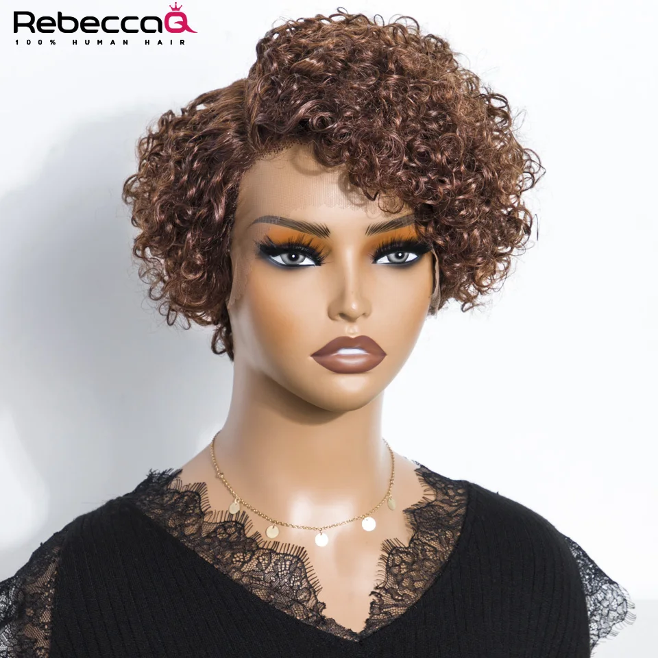 Pixie Cut Wig Brown Color 13x6x1 Lace Wig Summer curl Short Bob Human Hair Wig For Women Natural Color Remy Brazilian Hair