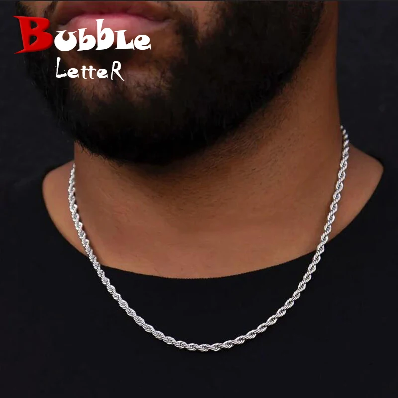 Bubble Letter 5 MM Rope Chain Stainless Steel Material Silver Color Hip Hop Jewelry for Men Women Drop Shipping Products