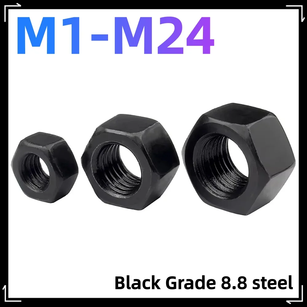 Black Grade 8.8 steel DIN934 Hex Hexagon Nut M1 M1.2 M1.4 M1.6-M24 1/2/5/10/20/25/50pcs