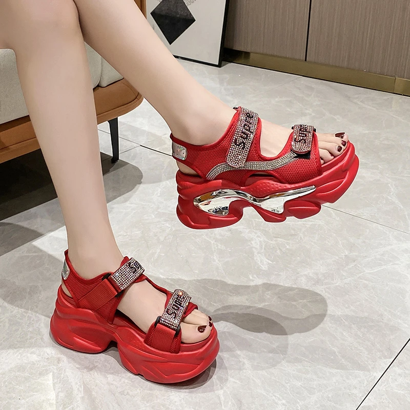 2024 New Summer High Platform Women Sandals Buckle Wedges Bling Shoes Fashion Outside Chunky Sandals Beach Casual Slides Woman