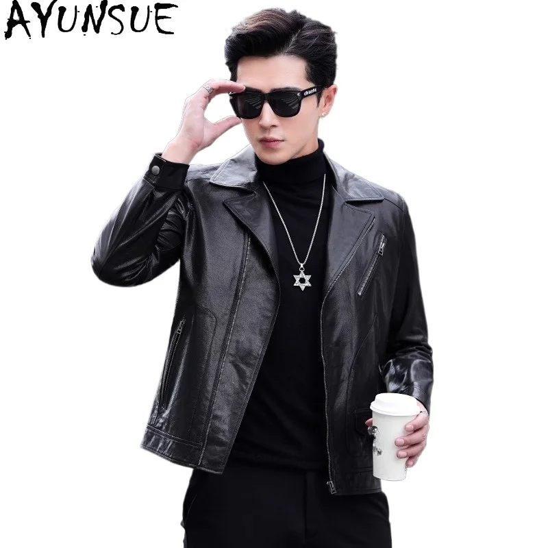 

AYUNSUE 100% Real Goatskin Jacket Men Genuine Leather Jackets Man Motorcycle Clothing Slim-fit Short Natural Leather Coat 2025