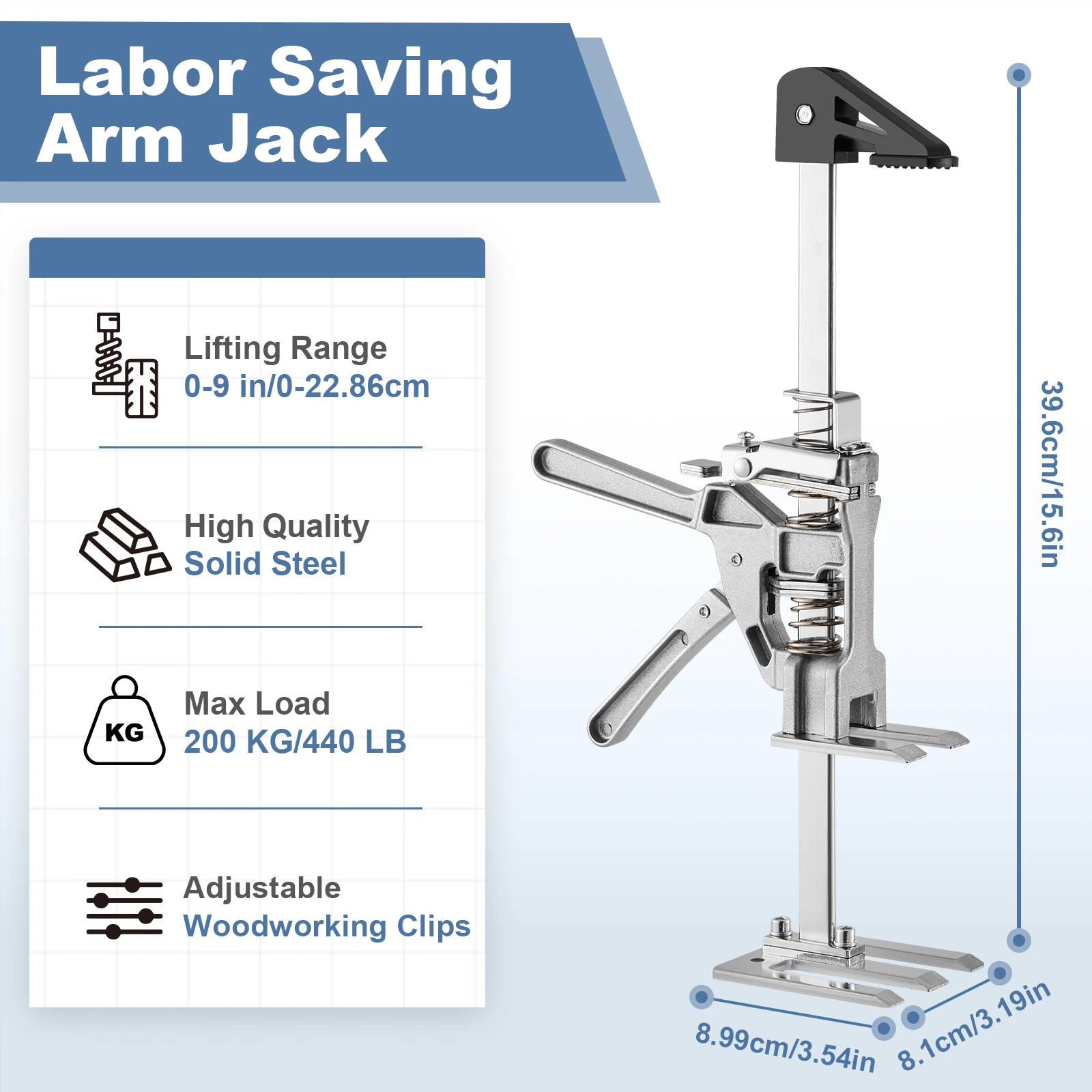 2 pcs Labor Saving Arm Jack 15.6 Inch Drywall Lift Wall Tile Locator 0-22.86cm Height Adjuster Multi-Function Cabinet Jack Board