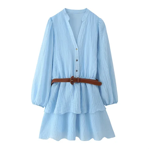 Imagen 1 del producto Zara Traf 2025 en capas con cinturón botones con flecos plisado moda elegante vestido escuela viajero fiesta ropa de mujer en venta