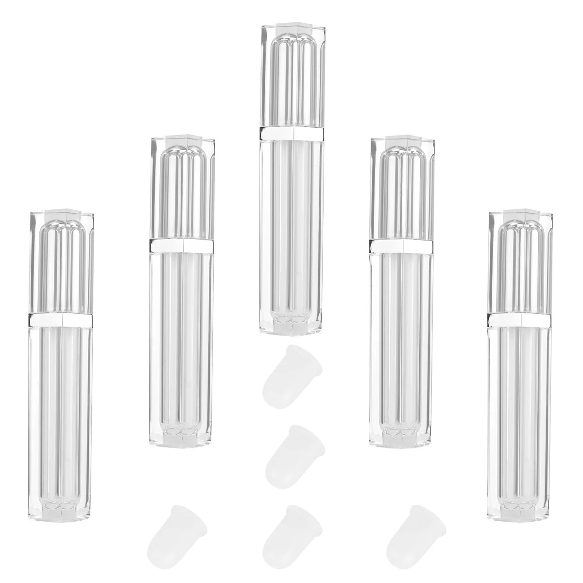5pcs Gloss Empty Tubes Transparent Square Design For Travel Mini Lip Container Portable Lip Balm Tube Labial Glair Holder