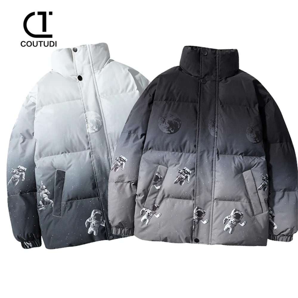 COUTUDI-Jaqueta de inverno feminina, casaco gradiente, gola, jaqueta de algodão acolchoada, Parkas soltas, Streetwear, moda, 2024