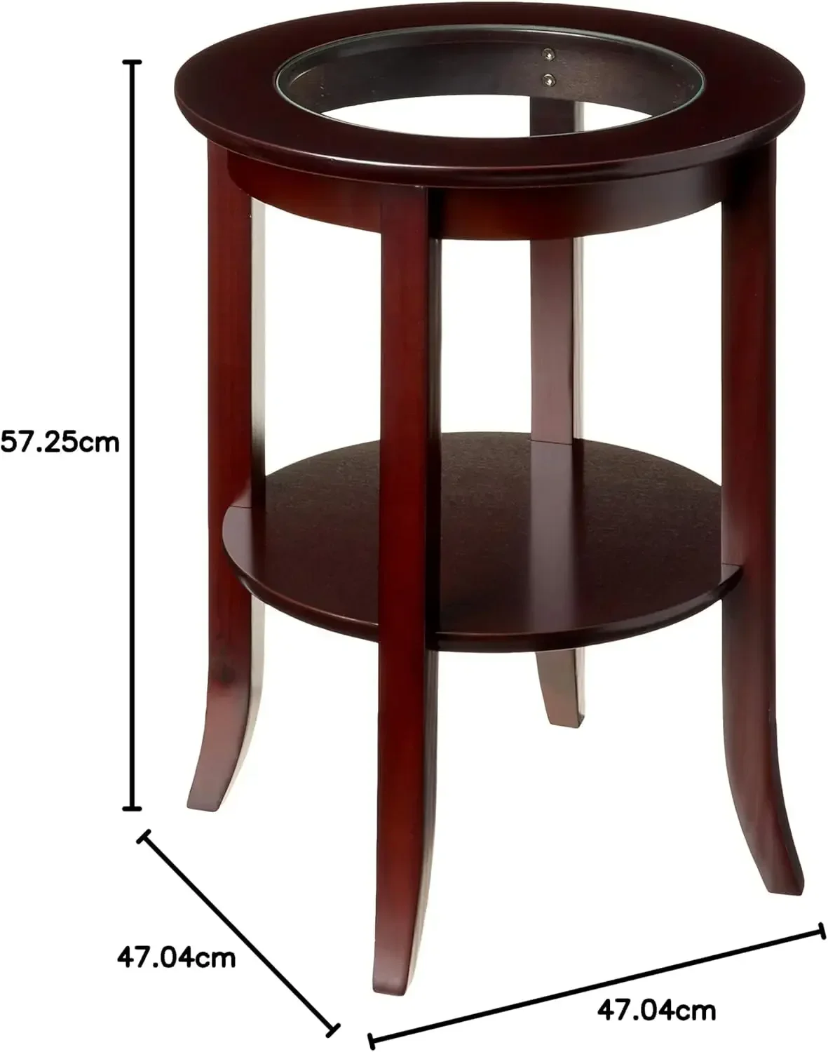 Wood Genoa End Table, Round Side /Accent Table , Inset Glass Espresso