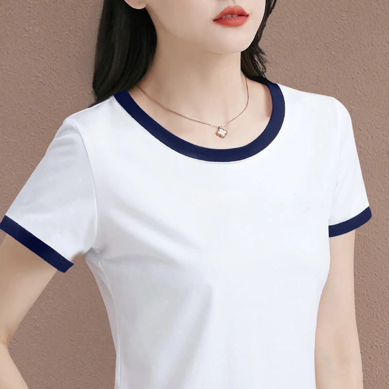 

Футболка из чистого хлопка ort Sve, женская облегающая летняя футболка с цветным принтом Blo, круглая, длина Ne Moisture ng ort