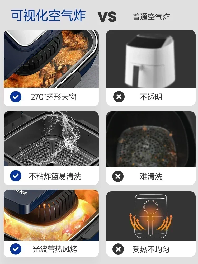 Meiling air fryer home oven all-in-one machine 2023 new large-capacity automatic intelligent visual electric frying pan 220V