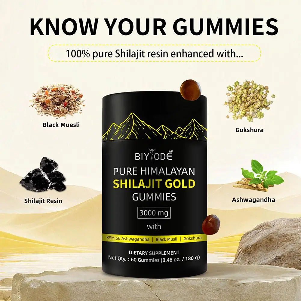 3PCS BIYODE 3000mg Himalayan Shilajit Resin Gummies Energy Boost Help With Muscle Recovery Reduce Fatiguesupplement Vegetarian