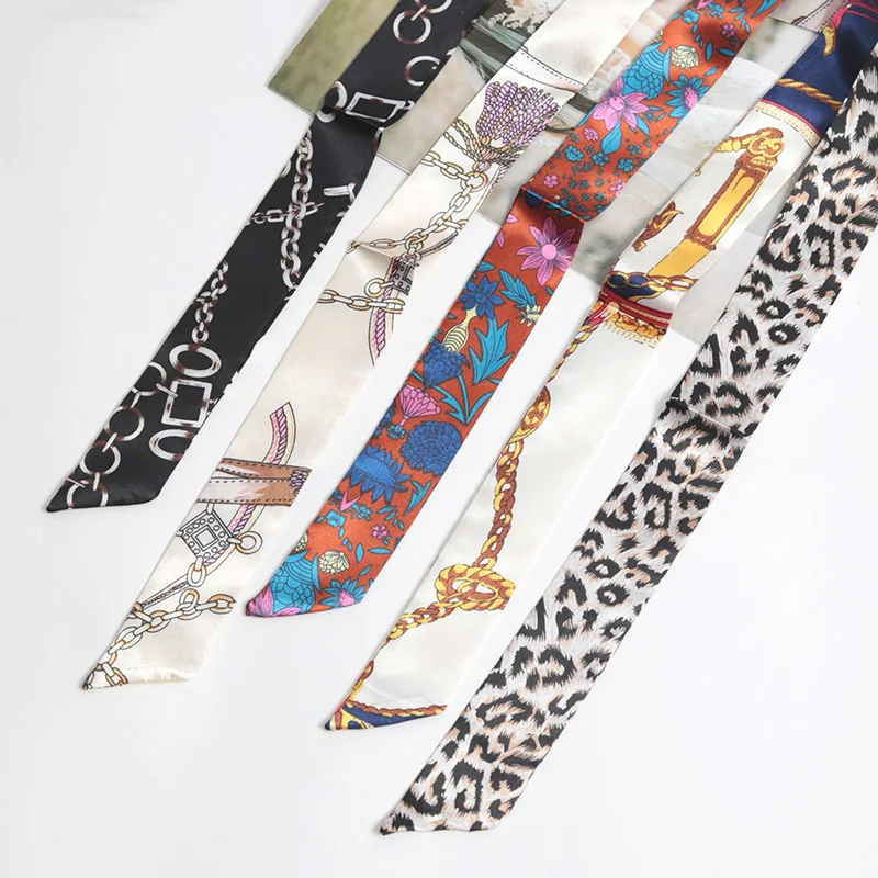 Print Luipaard Twill Bloemen Sjaal Ontwerp Vrouwen Magere Tas Sjaals Haarband Hals Zijden Sjaal 100x4cm Dames Foulard Haar Hoofdband