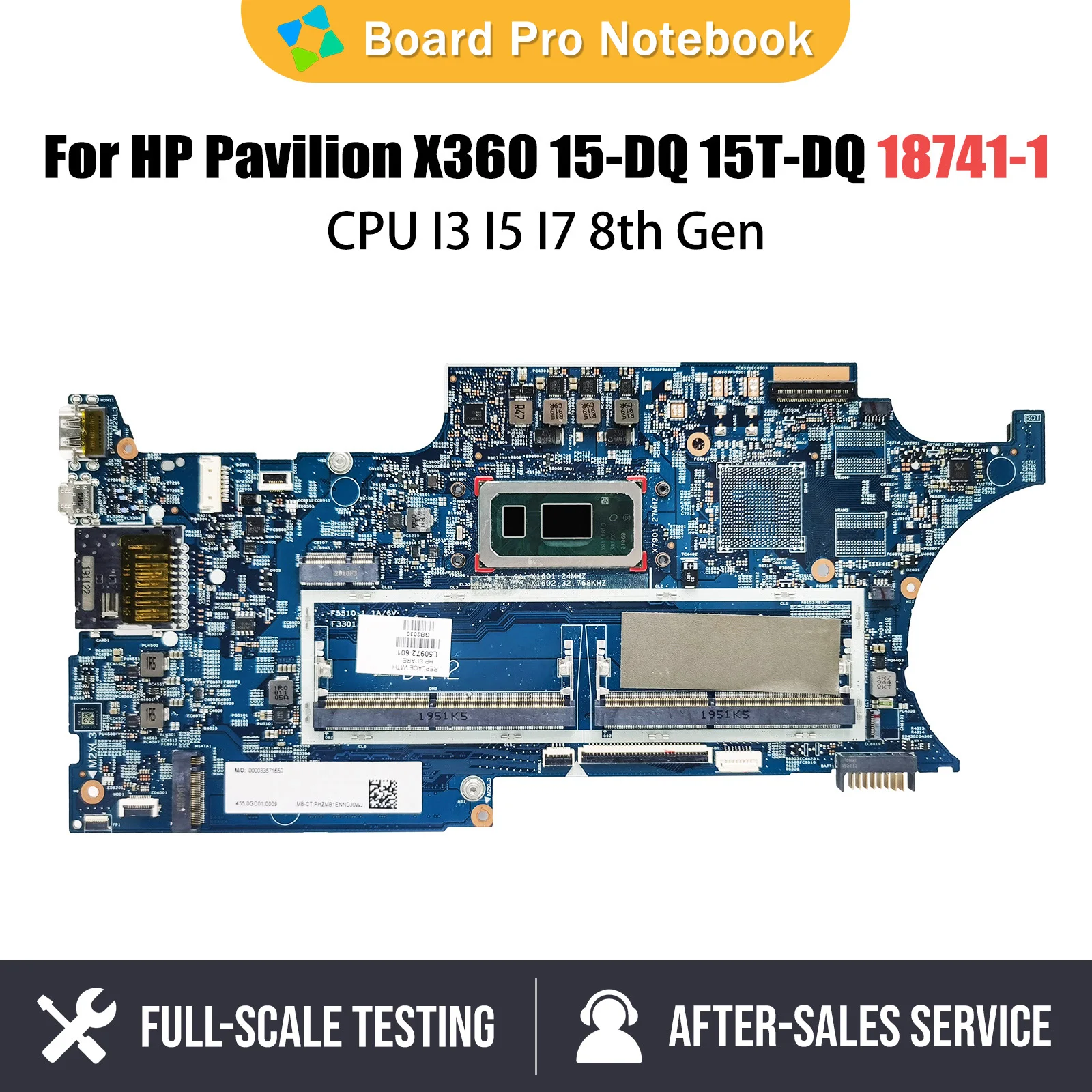 Notebook Mainboard For HP Pavilion X360 15-DQ 15T-DQ  L50972-501 18741-1 L50972-601 Laptop Motherboard with CPU I3 I5 I7 8th Gen