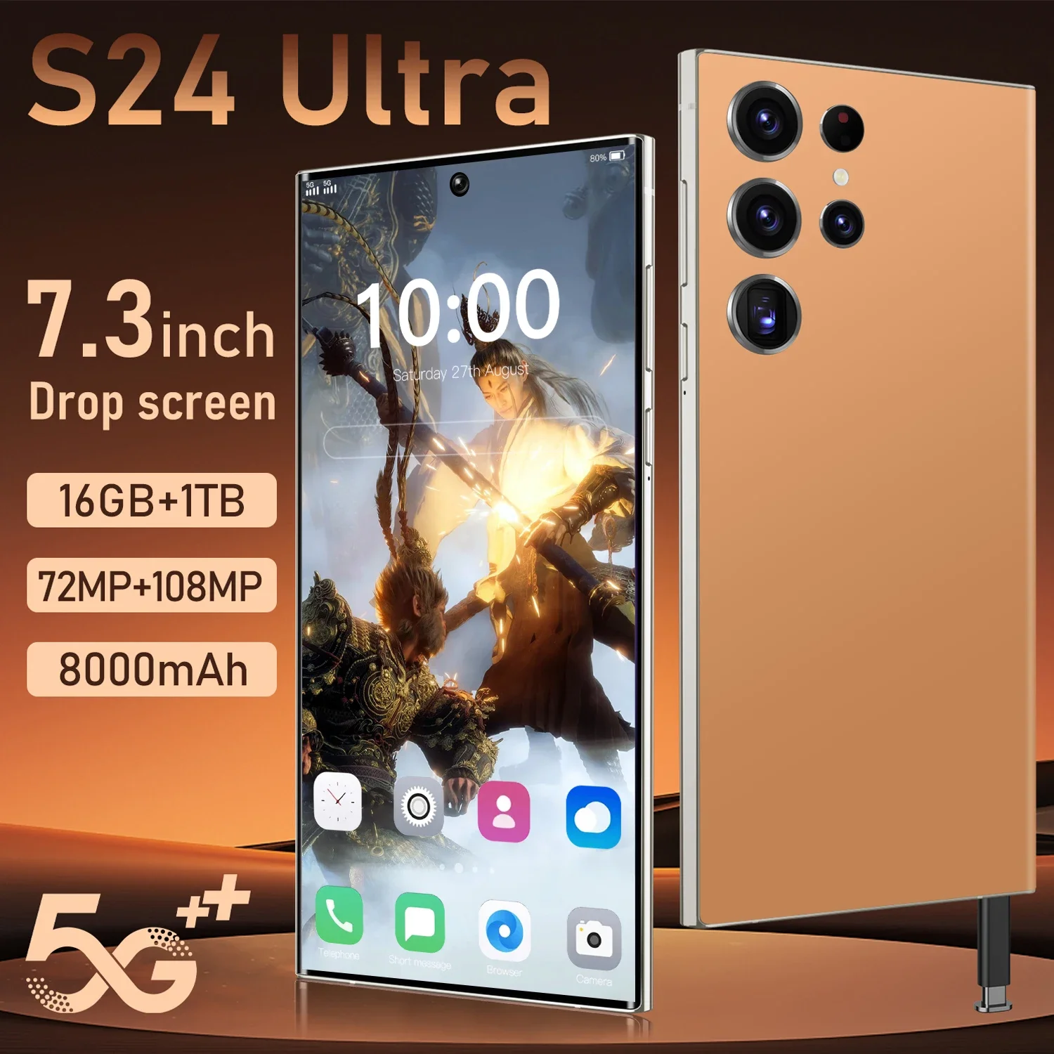 Y New Arrival Mobile Phone Telephone Global Version S24 Ultra Smartphone 6.8 Inch 8+256 Android Mobile Phone New Arrival