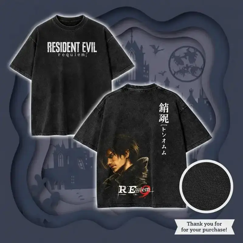 Hot Game Resident Evil Printed T-shirt Men Women Short Sleeve Clothing Oversized Cotton Tshirt Retro Washed T Shirt Harajuku Top