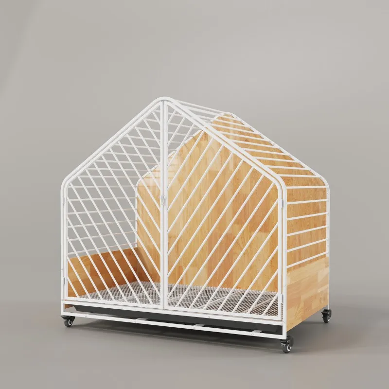 Solid iron wood luxury modern simple dog crate with separate toilet box packaging, suitable for small/medium/large dogs