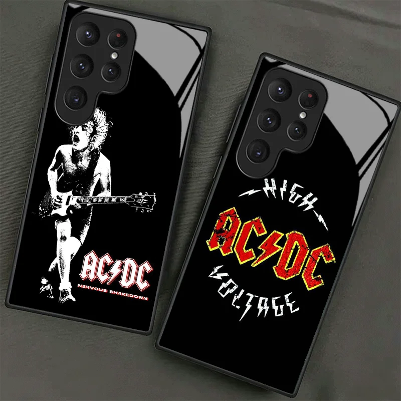Ac-Dcs Rock Band Music Tempered Glass Phone Case for Samsung Galaxy S24 S25 S26 Ultra Edge S23 FE S22 Plus S21 + S20 Shockproof