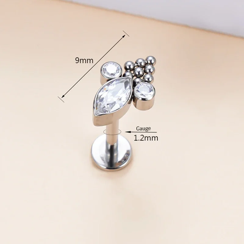 New G23 Titanium Labret Stud Zircon Paved Ear Cartilage Tragus Tragus Helix Earrings Lip Ring Stud Body Piercing Jewelry Unisex