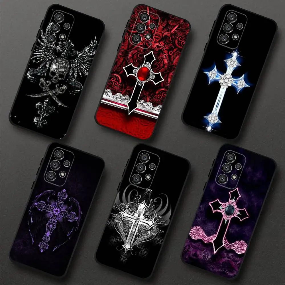 

Gothic Cross Skull Y2K Phone Case For Samsung S 25,24,23,22,30,21,10,9,Ultra,Plus,Lite,FE,4,5G Black Soft Case