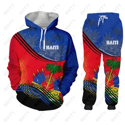 Bandiera dell'emblema del paese mar dei caraibi Haiti Island Jacket tuta da uomo pantaloni con stampa 3D Pullover Oversize abbigliamento Unisex Dropship