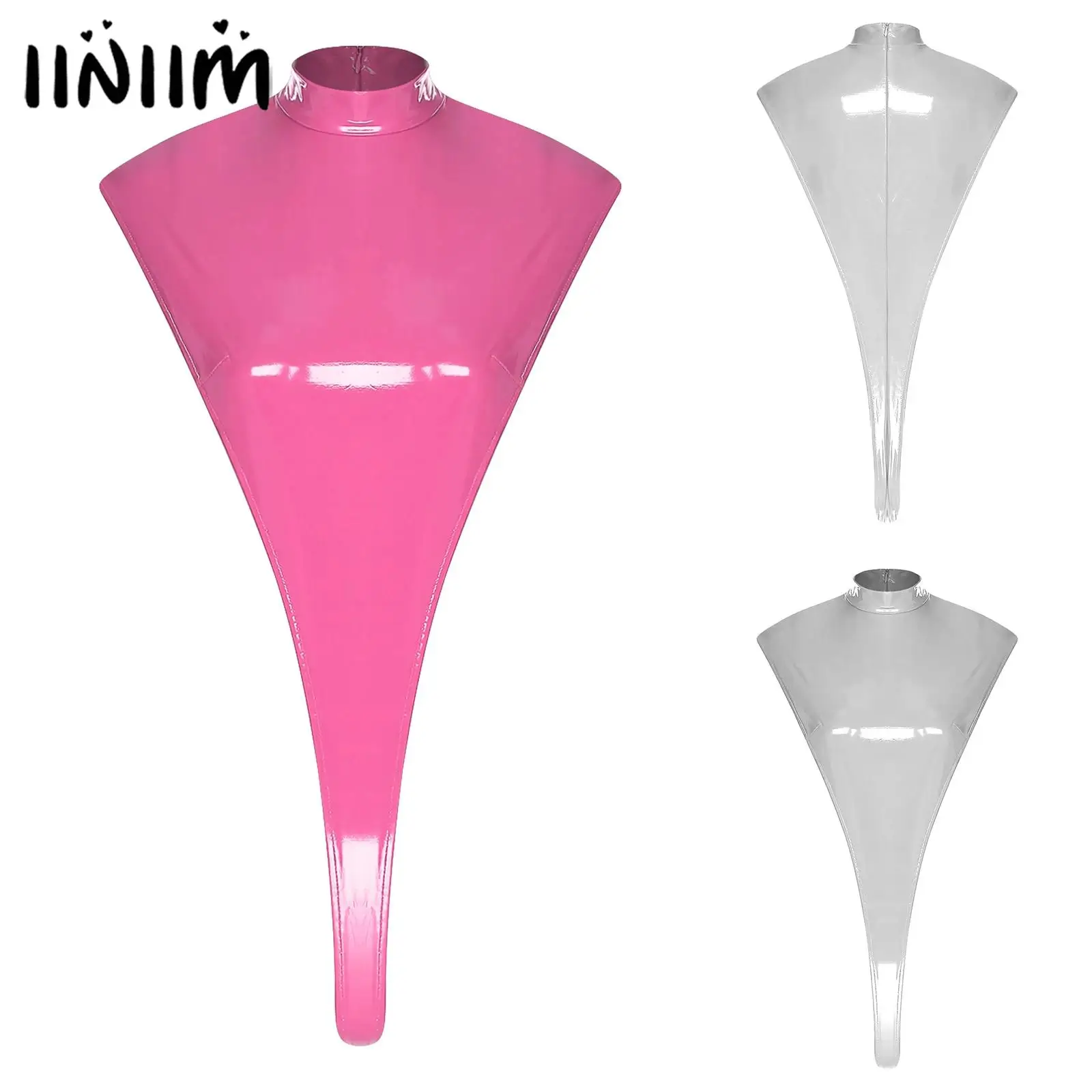 

Womens Lingerie Glossy PU Leather Latex Bodysuit Mock Neck High-cutting One-piece Leotard Jumpsuit Lingerie Nightwear Clubwear