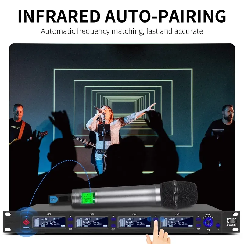 M6604SUHF True Diversity Lavalier Microphone 4 Channel Professional Wireless Microphone System Cordless for Performance