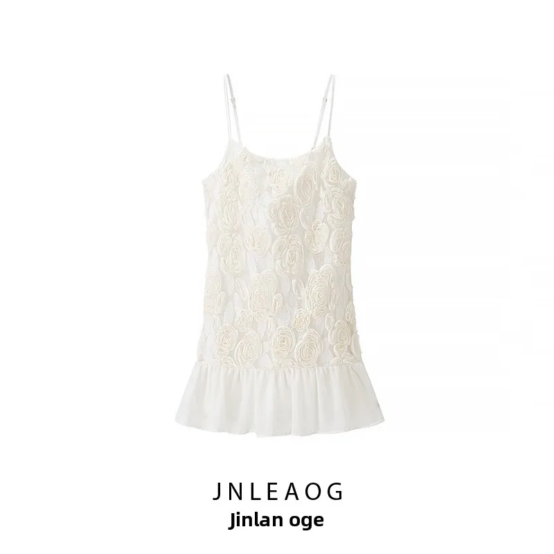 ชุดเดรสผู้หญิงลายดอกไม้ปะติดปะต่อ สายเดี่ยว ลายจุด ผ้าโพลีเอสเตอร์ สำหรับฤดูร้อน