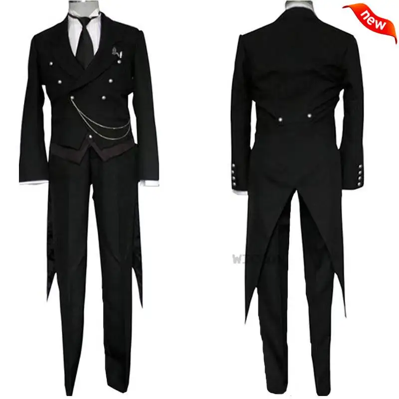 Anime Black Butler Cosplay Costumes Kuroshitsuji Sebastian Michaelis Halloween Costumes Black Tuxedo Suit Wig Mens Suit Uniform