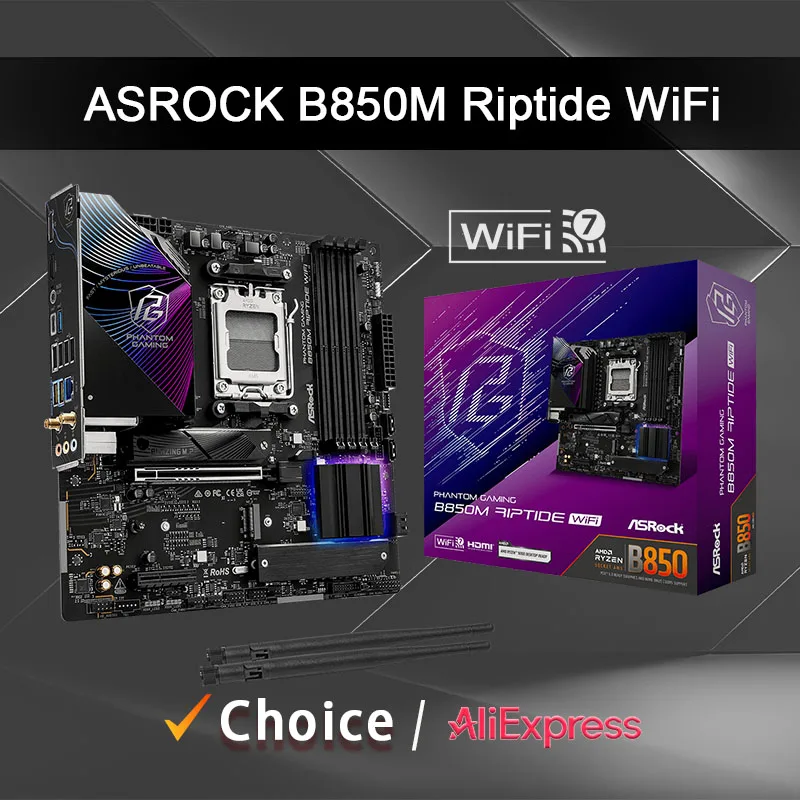 

ASROCK B850M Riptide WiFi New Micro ATX AMD Socket B850 - Latest Model Ryzen 9000 8000 7000 Series Motherboard Socket AM5