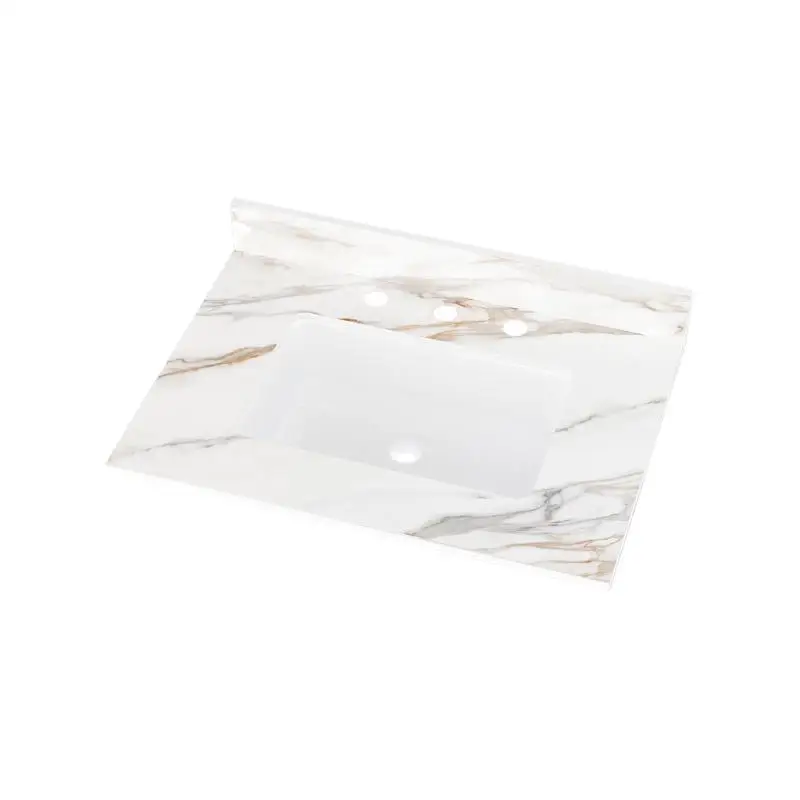 

31" Marble Vanity Top with Undermount Sink & 4" Backsplash, Pre-Drilled 3-Hole Faucet, Ideal for Bathroom Renovation