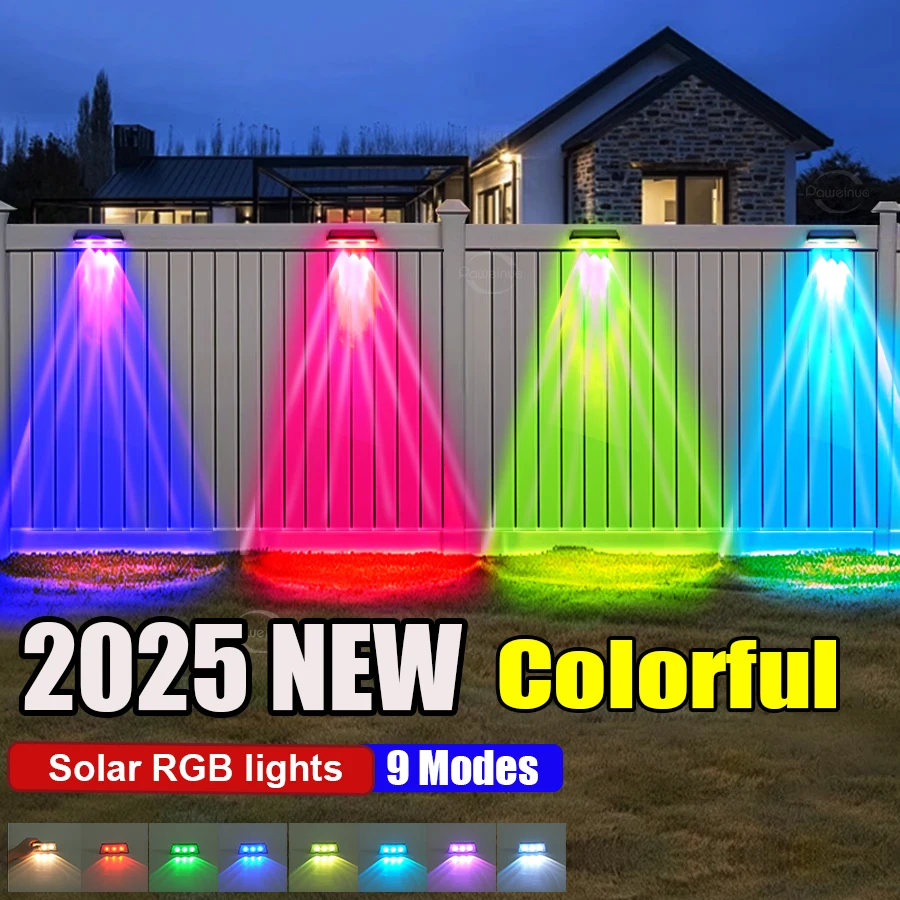 Super Bright Solar Lights RGB and Warm White Solar LED Step Lights Outdoor Fence Wall Lights IP65 Waterproof Decor Solar Lamps