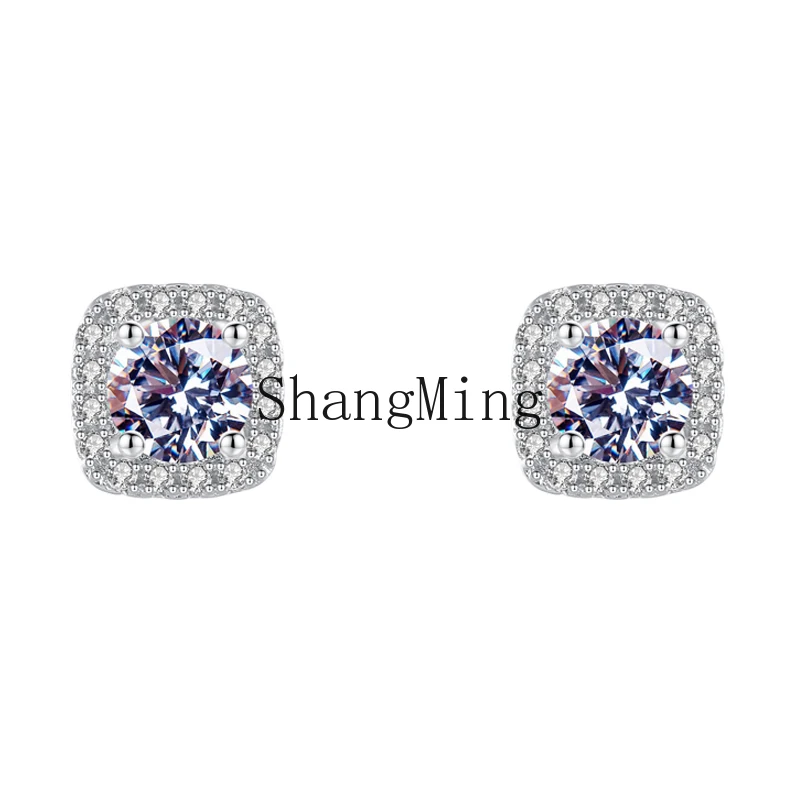 

CL white gold diamond stud earrings for men and women 925 sterling silver ear hole zircon platinum temperament advanced sense