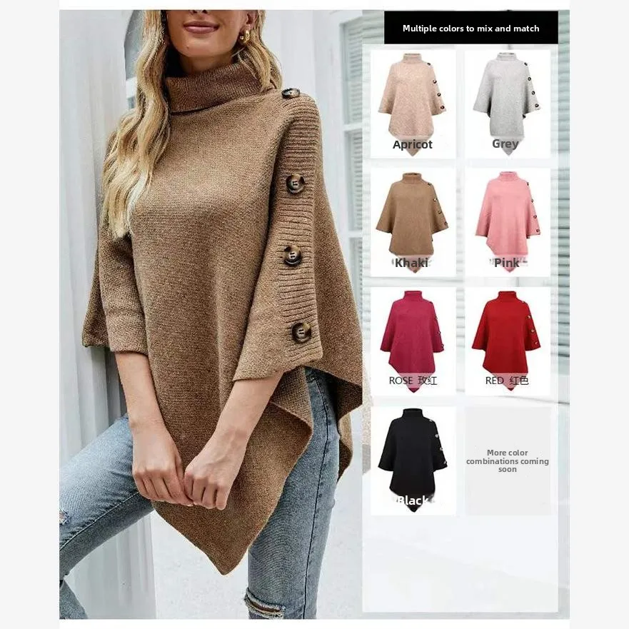 Autunno Inverno Colore cammello oulder Wrap Cowl Ne Colore puro Collo alto maglione lavorato a maglia Cappotto Street Sle Faion da donna