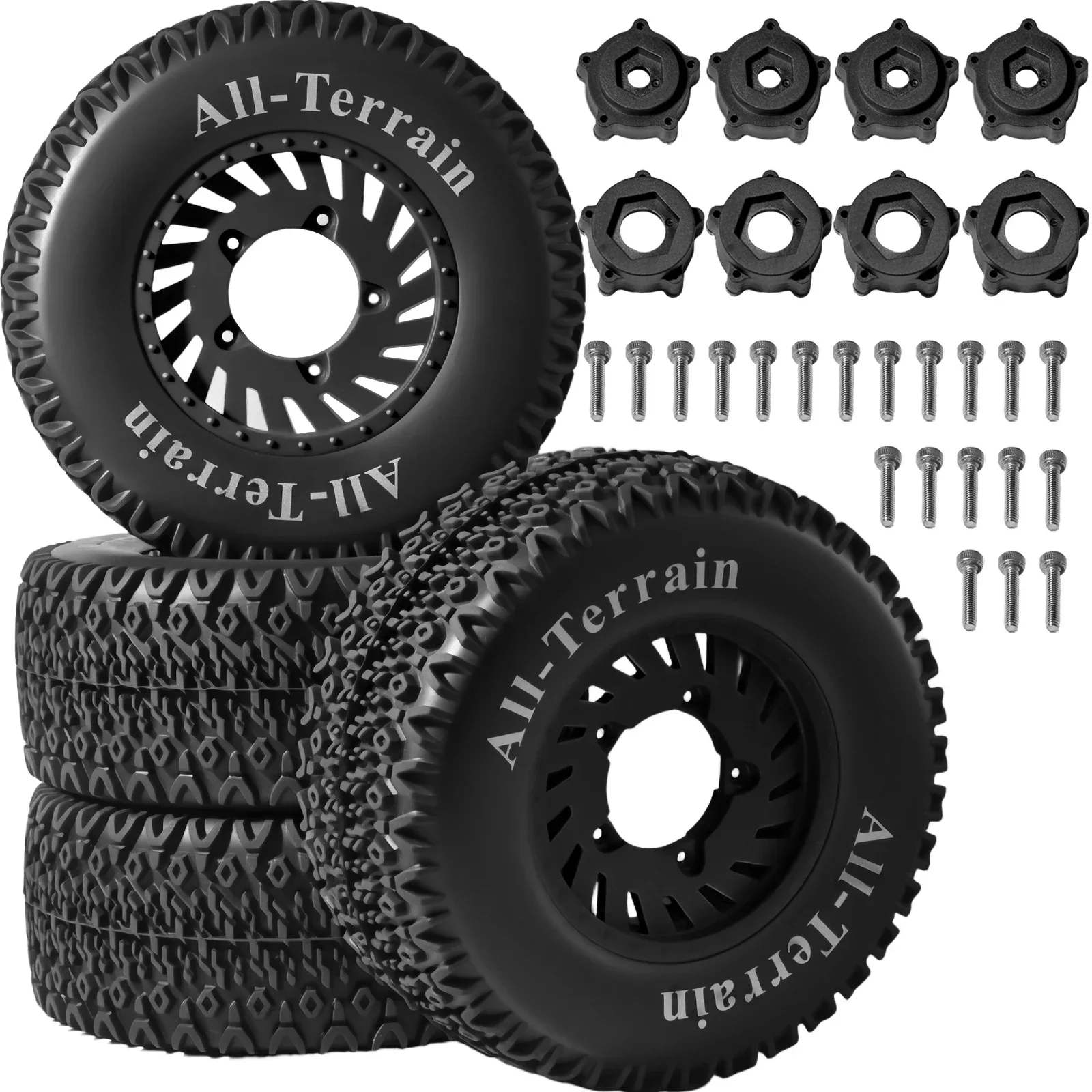 1/8 1/10 110mm Short-Course Off-Road Truck Tire & Wheel Set, with 12mm/17mm Hex Connectors for ARRMA Senton/Trxs Slash