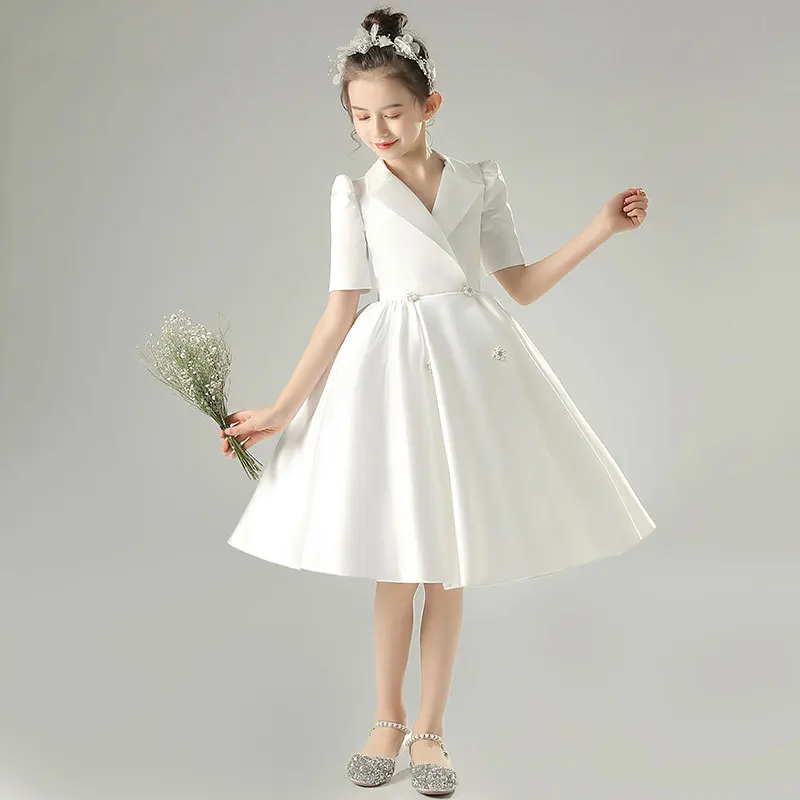 

Princess Baby Kids Satin Crystals Flower Girl Dress Children First Communion Dress Ball Gown Wedding Party Dress Birthday Show