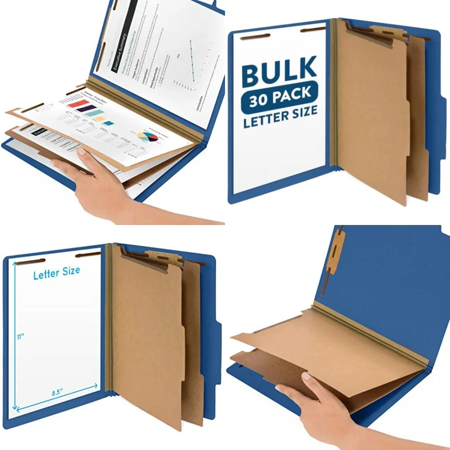 

30 Letter Size Dark Blue Classification Folders, 2 Dividers, 2 Inch Expansions, Durable 2 Prongs, Letter Size, Dark Blue Color,