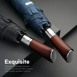 Windproof Large Umbrella for Men 8 Ribs Fully Automatic Umbrella Heavy Rain Outdoor Wooden Folding Umbrellas Compact Parasol 우산