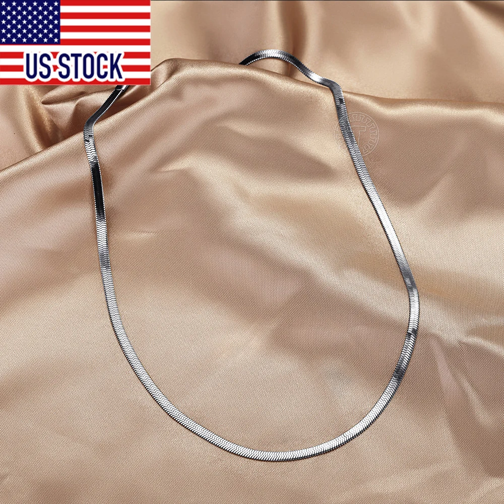 3mm Womens Snake Chain Choker Necklace Stainless Steel Gold Silver Color Flat Herringbone Chokers Link for Girls Jewelry DN252A