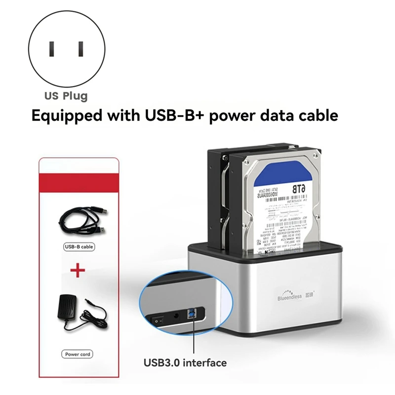 BLUEENDLESS Dual-Slot Hard Drive Docking Station Mechanical Solid-State Hard Drive Box For 2.5/3.5 Inch Hard Drive Dock EU Plug