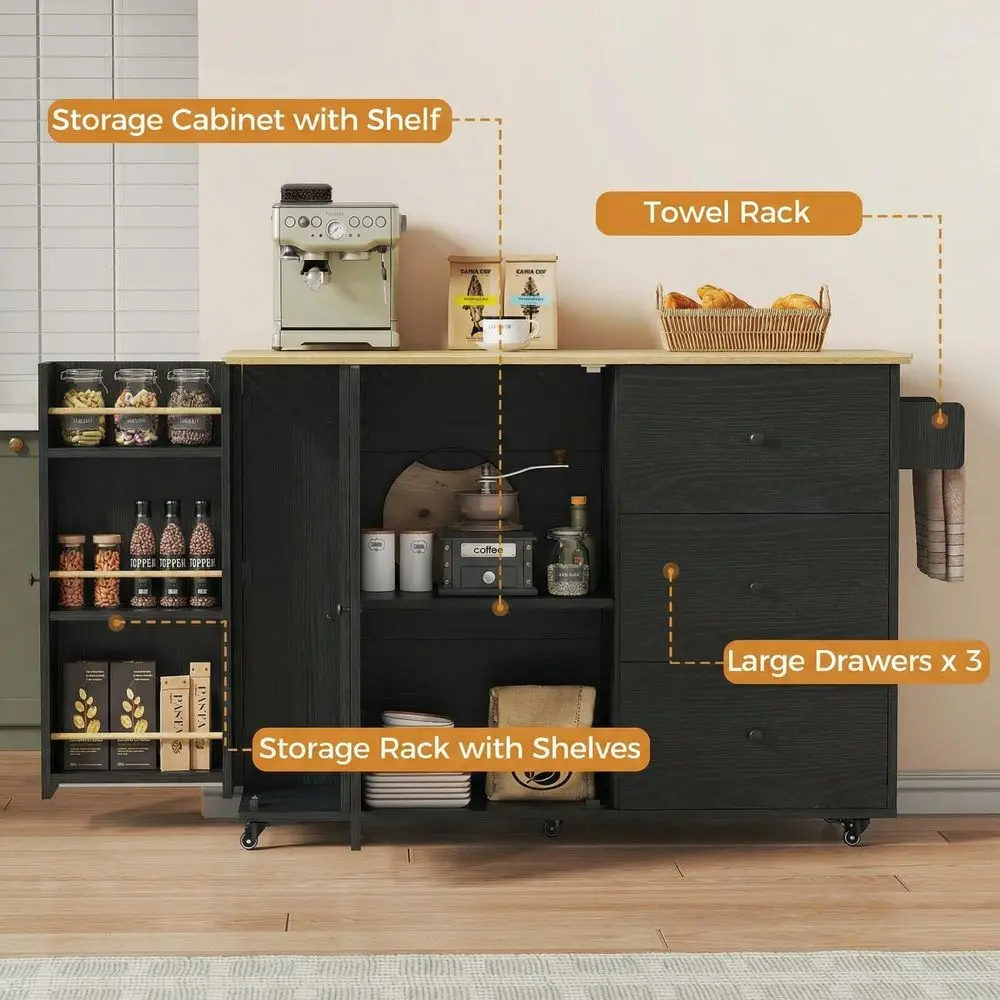 

Kitchen Island with Storage, 47.2in Rolling Island on Wheels, Kitchen Cart with Drop Leaf, 3 Spacious Drawers, Storage Cabinets