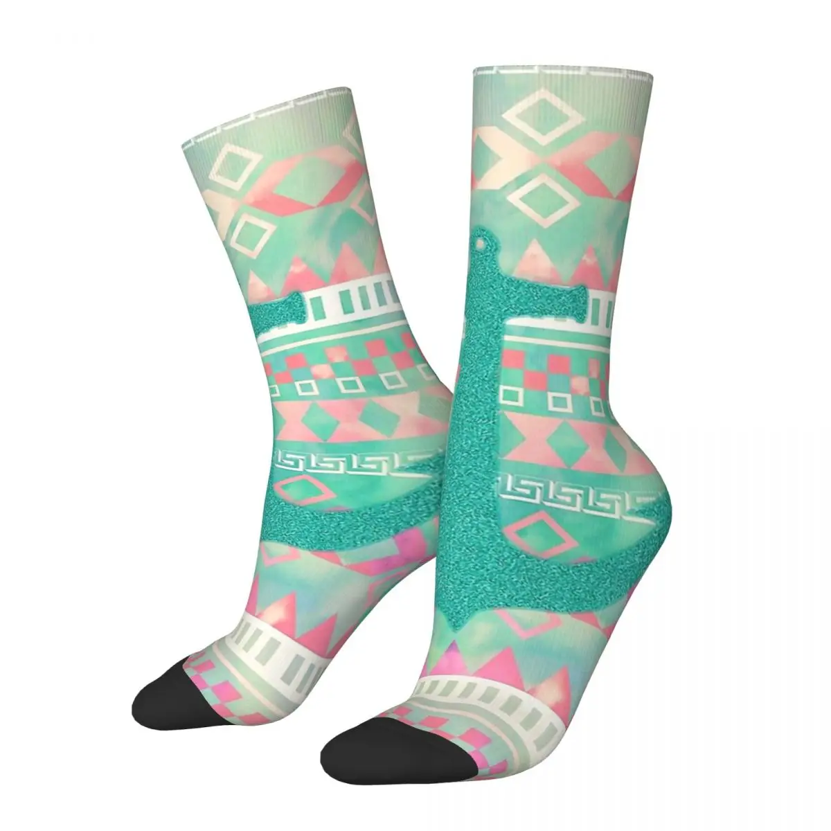 Emerald Nautical Anchor Pastel Watercolor Aztec Geometric Patterns Socks Hiking 3D Print Boy Girls Mid-calf Sock