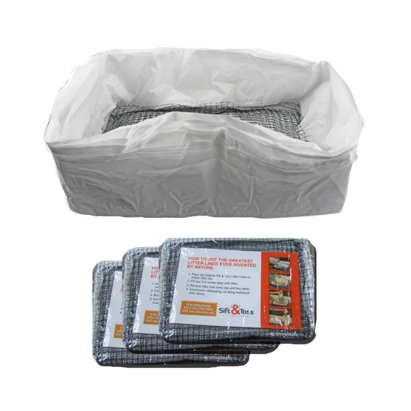 Cat Litter Bags Liners 10Pcs Drawstring Sifting Cat Litter Bags with Filter Net Reusable Litter Box Liners Thick Cat Litter Bags