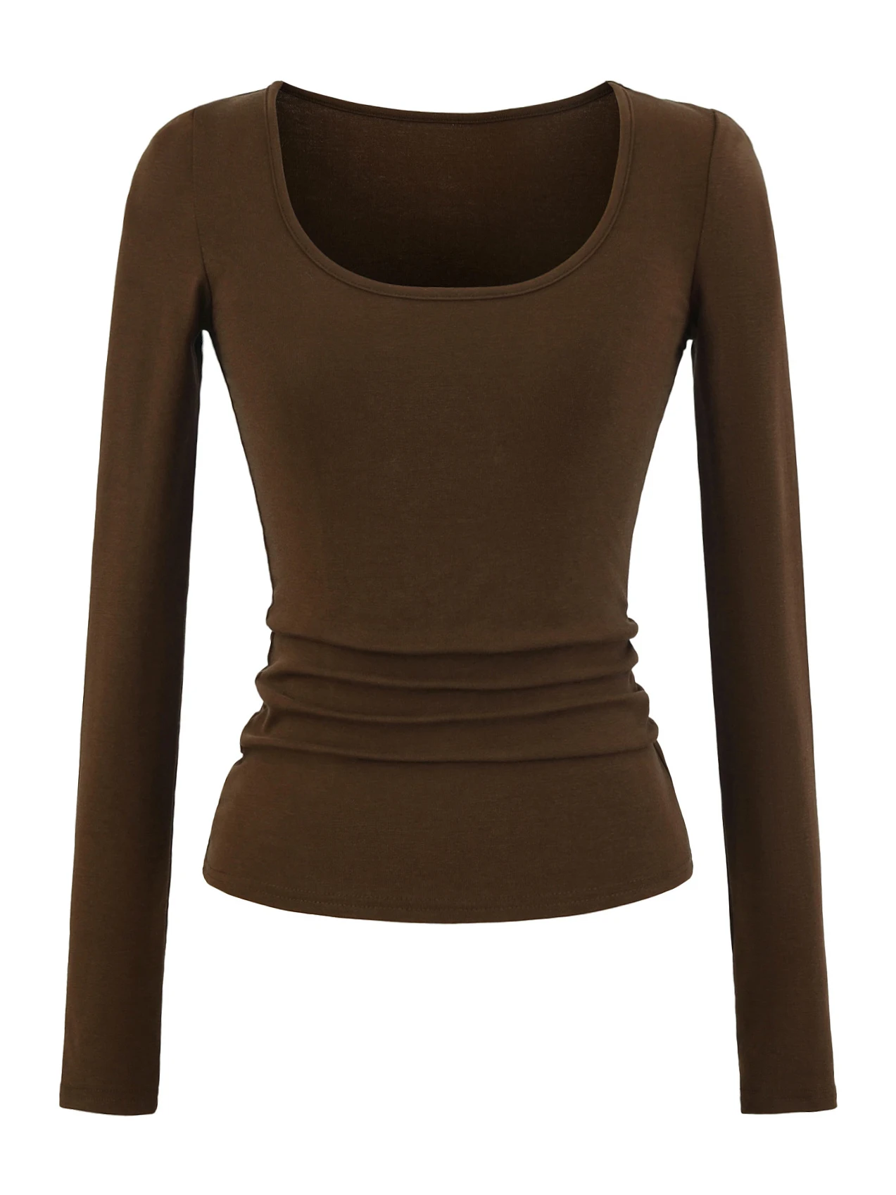 American Sle Slim Fit Long Sve U-Ne T-irt Women's Pure Color Base irt Faionable Versatile Waist-Cinching Top